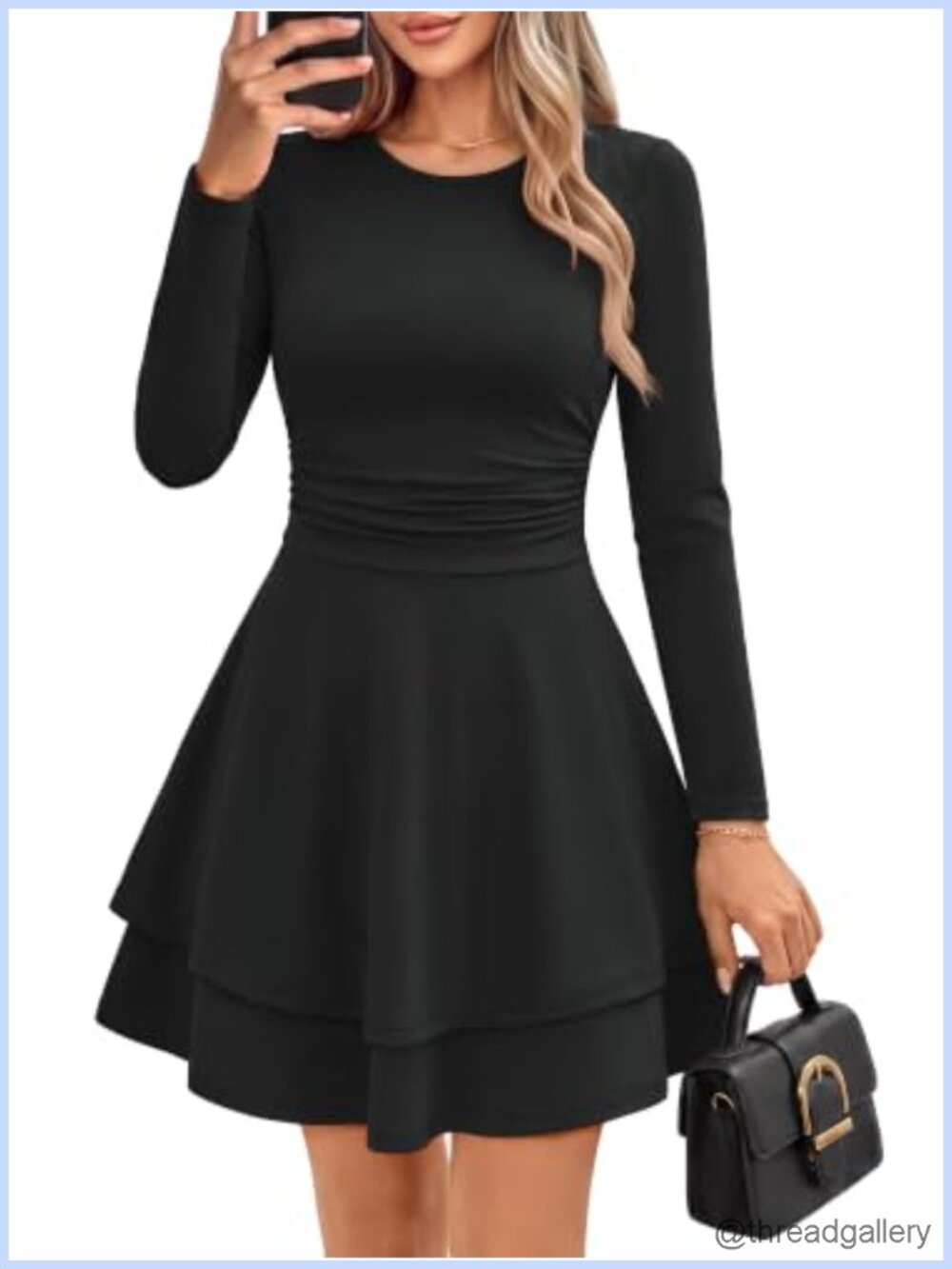 Womens Long Sleeve Mini Dress with Pockets Ruffle A Line Party
